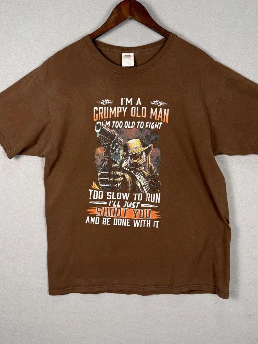 Fruit of the Loom Mens L Grumpy Old Man Funny Graphic Tee